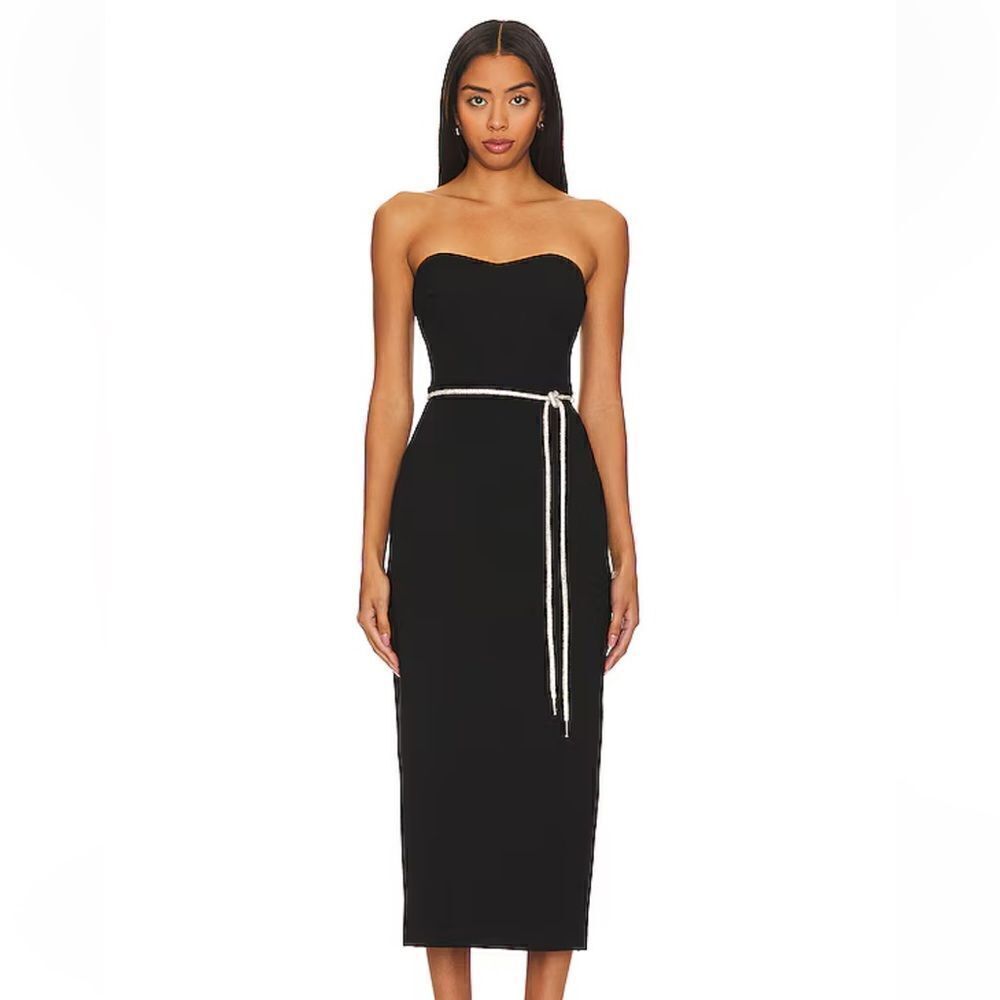 NBD Camille midi dress crystal rope belt strapless cocktail wedding Revolve XS